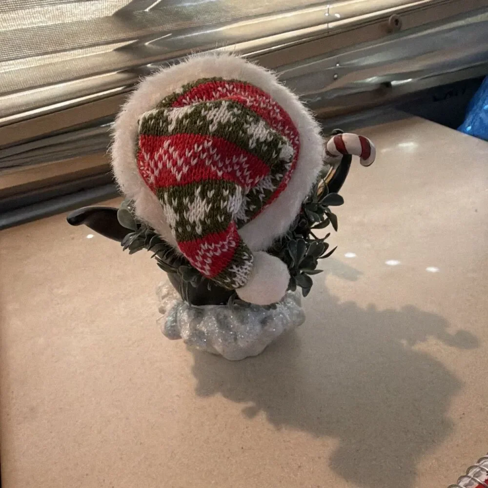 Christmas Holiday Penguin Figurine w/ Hat, Wreath & Candy Cane Multicolor 8 in